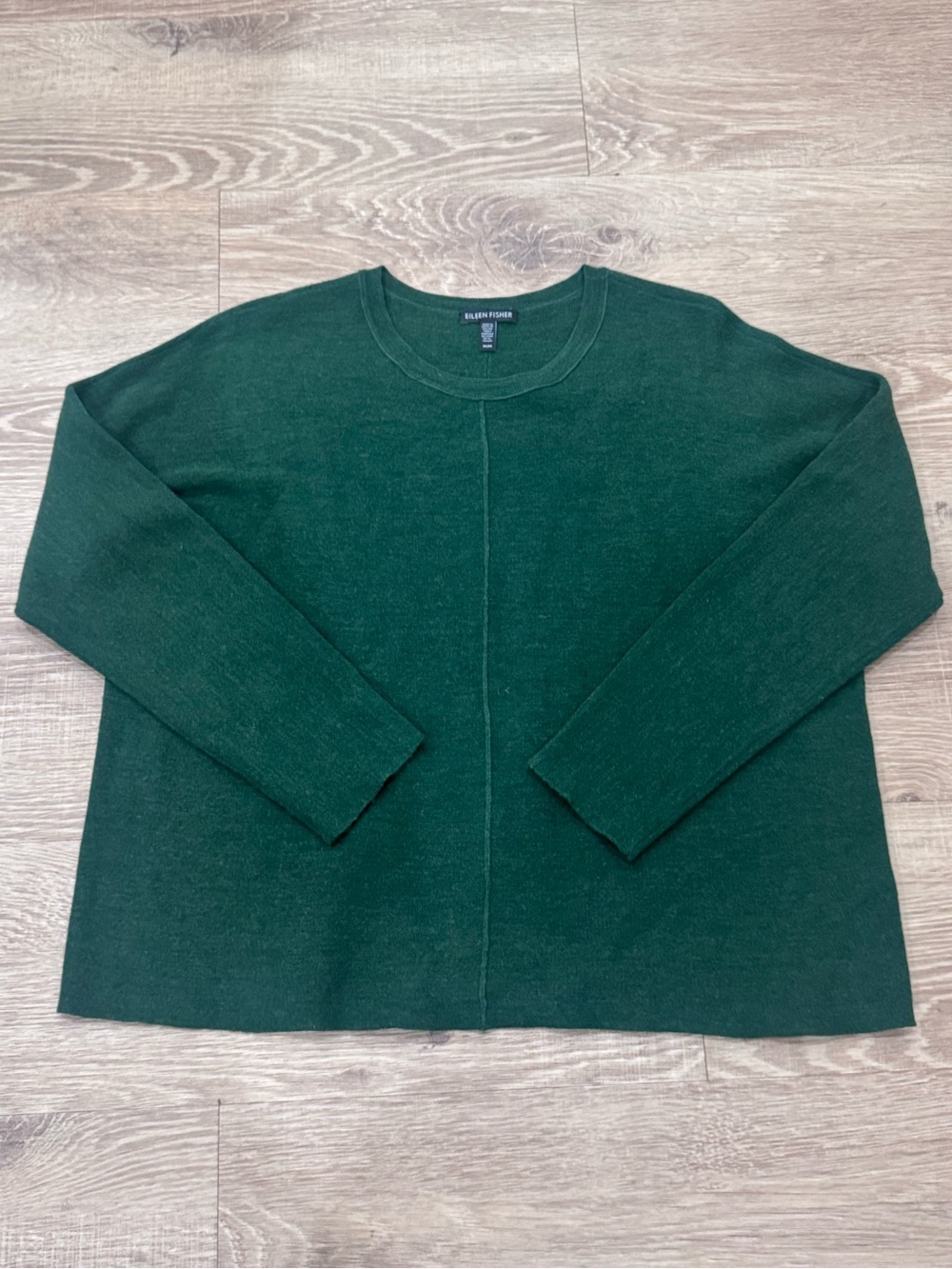 Eileen Fisher Green Crewneck Sweater Medium Italian Yarn Minimalist Pullover